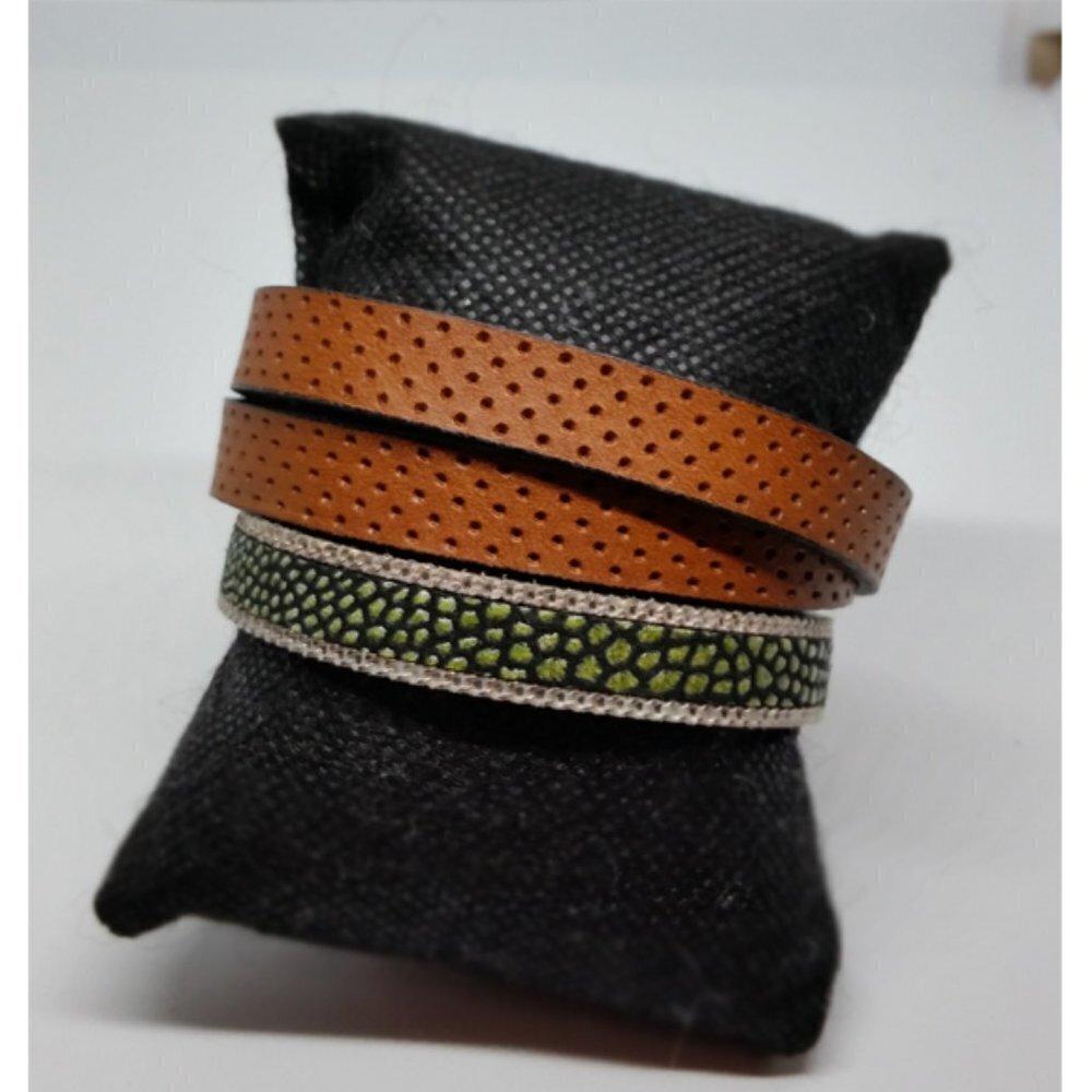 HANDMADE artisan layered textured leather look bracelets boho chic wrap layer.